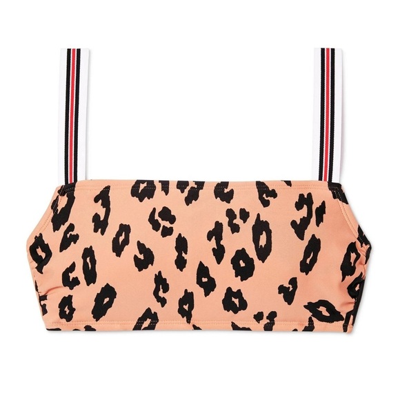 Leopard Print Swim Top with Striped Straps Size D/DD - Picture 1 of 7